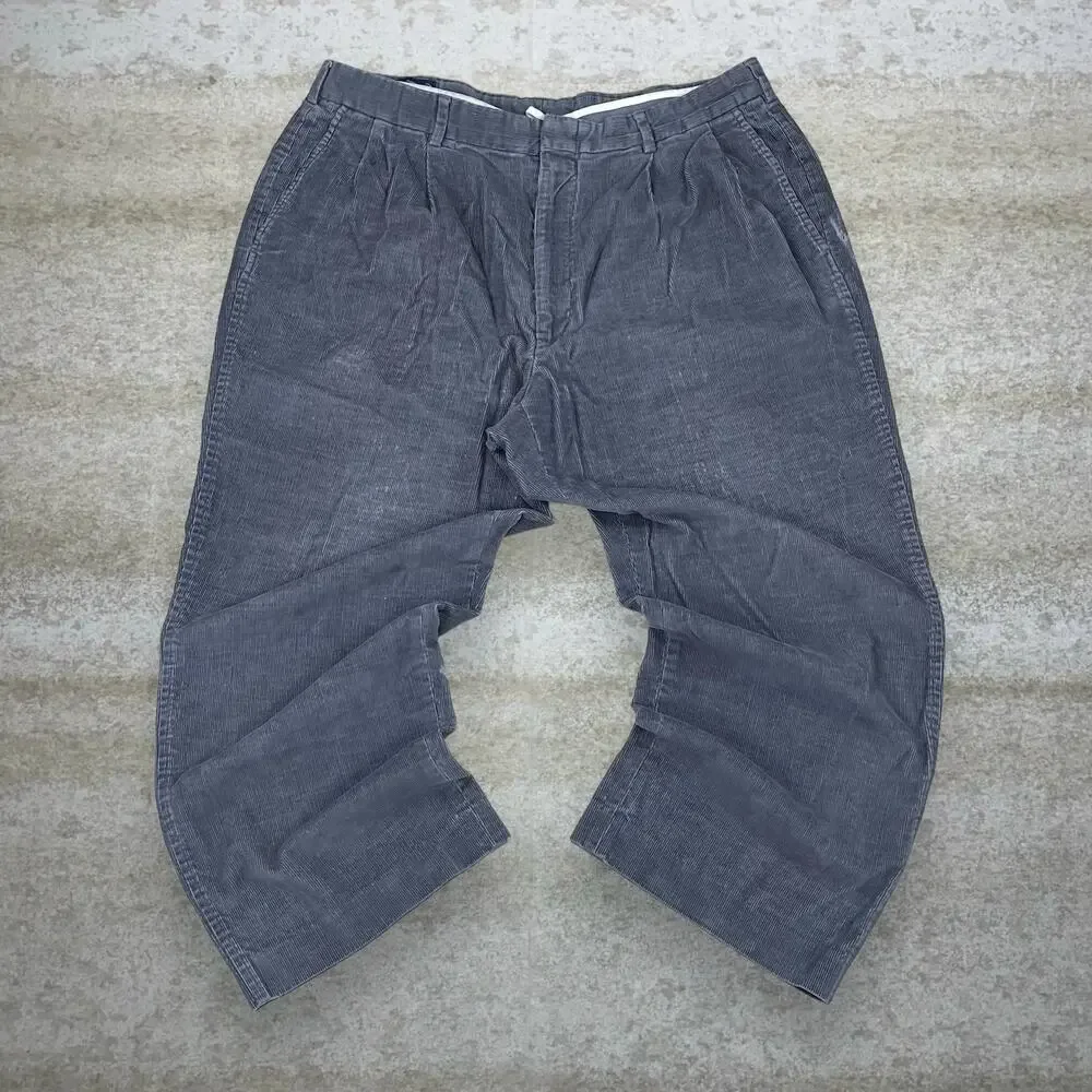 Vintage 90s Lands End Corduroy Pants 38x26 Baggy Wide Leg Fit Grey